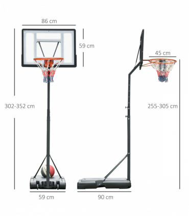 Basketball Hoop Freestanding 255-305cm Height Adjustable Stand  Wheels HOMCOM