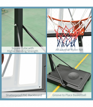 Basketball Hoop Freestanding 255-305cm Height Adjustable Stand  Wheels HOMCOM
