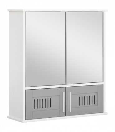 Bathroom Mirror Cabinet, Wall Mounted Storage Cupboard with Double Doors Grey