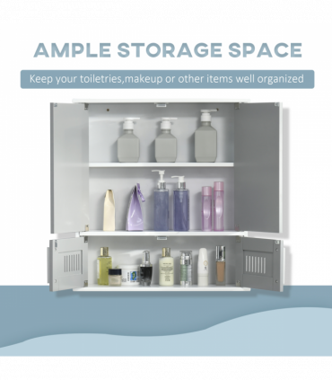 Bathroom Mirror Cabinet, Wall Mounted Storage Cupboard with Double Doors Grey