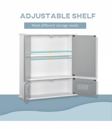 Bathroom Mirror Cabinet, Wall Mounted Storage Cupboard with Double Doors Grey