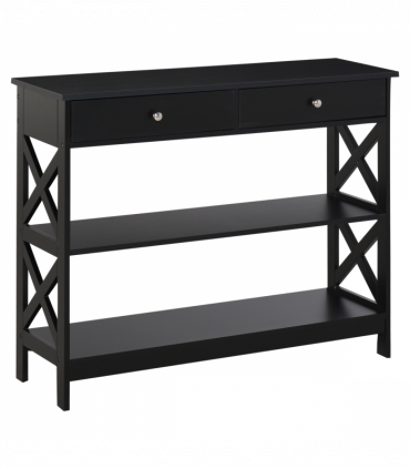Console Table Side Desk Shelves Drawers Open Top Hallway Black
