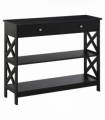 Console Table Side Desk Shelves Drawers Open Top Hallway Black