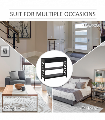 Console Table Side Desk Shelves Drawers Open Top Hallway Black