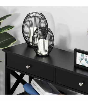 Console Table Side Desk Shelves Drawers Open Top Hallway Black