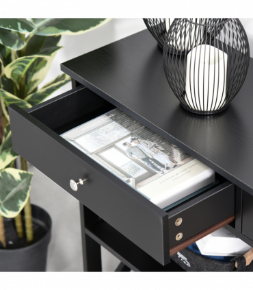 Console Table Side Desk Shelves Drawers Open Top Hallway Black