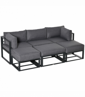 Daybed 6 Piece Sectional Sofa Set, & Coffee Table, Footstool & Cushions, Grey