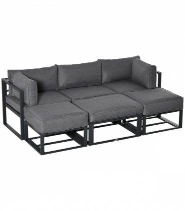 Daybed 6 Piece Sectional Sofa Set, & Coffee Table, Footstool & Cushions, Grey