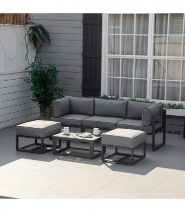 Daybed 6 Piece Sectional Sofa Set, & Coffee Table, Footstool & Cushions, Grey