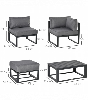 Daybed 6 Piece Sectional Sofa Set, & Coffee Table, Footstool & Cushions, Grey