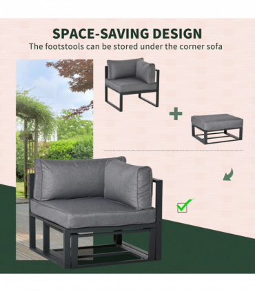 Daybed 6 Piece Sectional Sofa Set, & Coffee Table, Footstool & Cushions, Grey