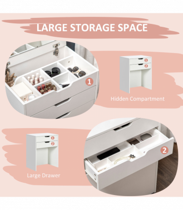 Dressing Table Set w/ Flip-up Mirror & Stool, Drawer and Compartments, White