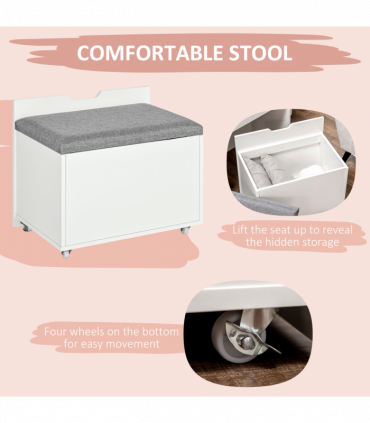 Dressing Table Set w/ Flip-up Mirror & Stool, Drawer and Compartments, White