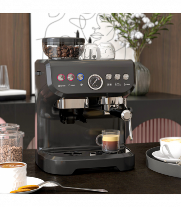 Espresso Coffee Machine w/ Integrated Bean Grinder & Steam Wand 15 Bar Pressure
