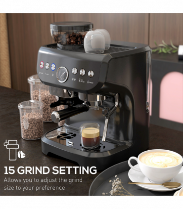 Espresso Coffee Machine w/ Integrated Bean Grinder & Steam Wand 15 Bar Pressure
