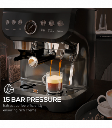 Espresso Coffee Machine w/ Integrated Bean Grinder & Steam Wand 15 Bar Pressure