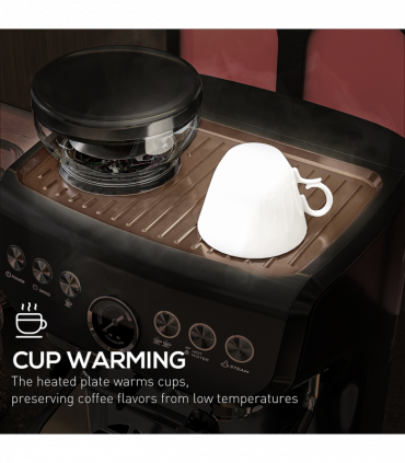 Espresso Coffee Machine w/ Integrated Bean Grinder & Steam Wand 15 Bar Pressure