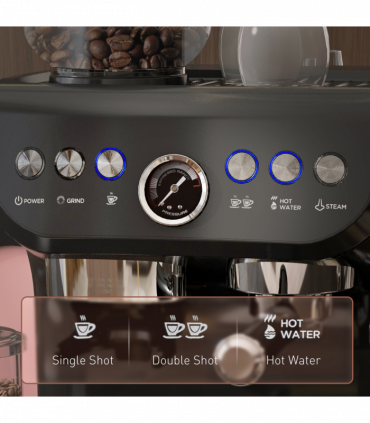 Espresso Coffee Machine w/ Integrated Bean Grinder & Steam Wand 15 Bar Pressure