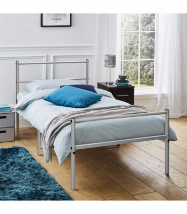 Extra Strong Single Metal Bed Frame In Silver