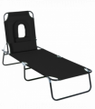 Folding Sun Lounger Reclining Chair w/ Pillow Reading Hole Black