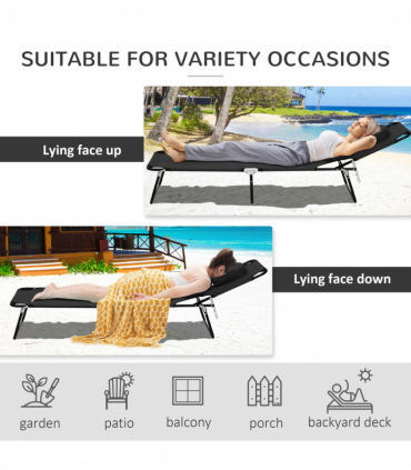 Folding Sun Lounger Reclining Chair w/ Pillow Reading Hole Black