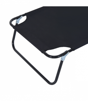 Folding Sun Lounger Reclining Chair w/ Pillow Reading Hole Black