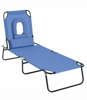 Folding Sun Lounger Reclining Chair w/ Pillow Reading Hole Blue