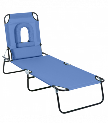 Folding Sun Lounger Reclining Chair w/ Pillow Reading Hole Blue