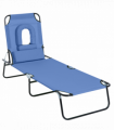 Folding Sun Lounger Reclining Chair w/ Pillow Reading Hole Blue