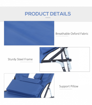 Folding Sun Lounger Reclining Chair w/ Pillow Reading Hole Blue