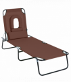 Folding Sun Lounger Reclining Chair w/ Pillow Reading Hole Brown