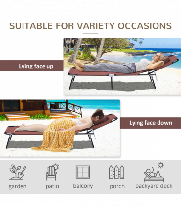 Folding Sun Lounger Reclining Chair w/ Pillow Reading Hole Brown