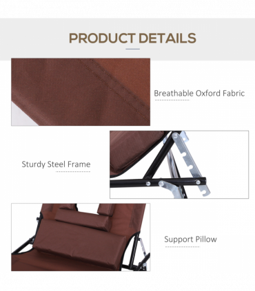 Folding Sun Lounger Reclining Chair w/ Pillow Reading Hole Brown