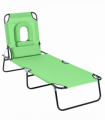 Folding Sun Lounger Reclining Chair w/ Pillow Reading Hole Green