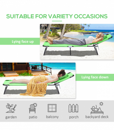 Folding Sun Lounger Reclining Chair w/ Pillow Reading Hole Green