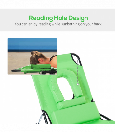 Folding Sun Lounger Reclining Chair w/ Pillow Reading Hole Green