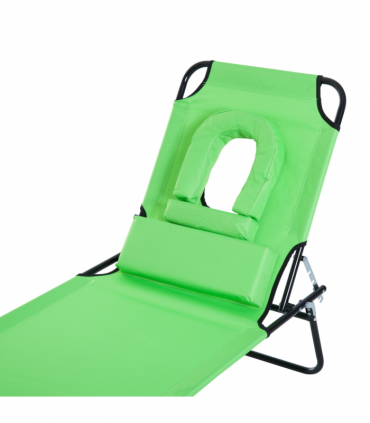 Folding Sun Lounger Reclining Chair w/ Pillow Reading Hole Green