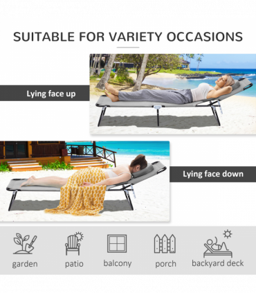 Folding Sun Lounger Reclining Chair w/ Pillow Reading Hole Grey