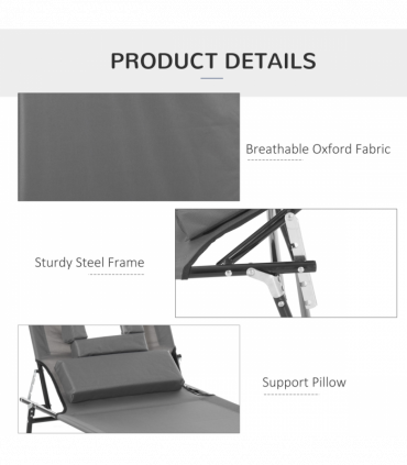 Folding Sun Lounger Reclining Chair w/ Pillow Reading Hole Grey