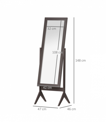 Freestanding Dressing Mirror 148x47cm Adjustable Angle Dark Brown Frame