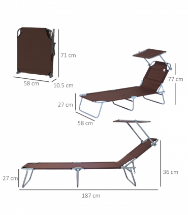 Garden Folding Chair Sun Lounger Bed Outdoor Recliner Seat w/ Sunshade