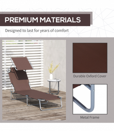 Garden Folding Chair Sun Lounger Bed Outdoor Recliner Seat w/ Sunshade