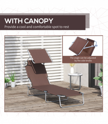 Garden Folding Chair Sun Lounger Bed Outdoor Recliner Seat w/ Sunshade