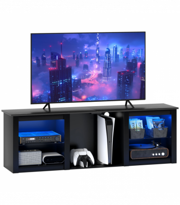 HOMCOM 160cm TV Unit w/ LED Lights for 65" TV Modern TV Stand Cabinet Black