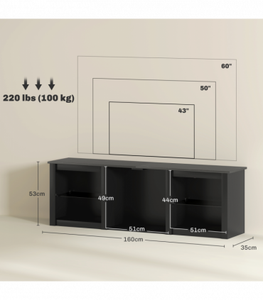 HOMCOM 160cm TV Unit w/ LED Lights for 65" TV Modern TV Stand Cabinet Black