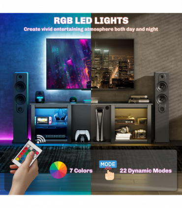 HOMCOM 160cm TV Unit w/ LED Lights for 65" TV Modern TV Stand Cabinet Black