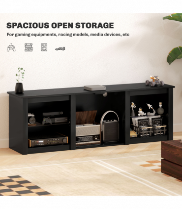 HOMCOM 160cm TV Unit w/ LED Lights for 65" TV Modern TV Stand Cabinet Black