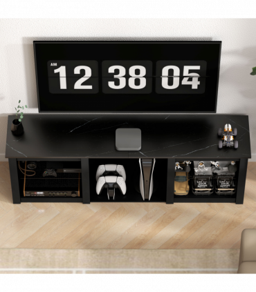 HOMCOM 160cm TV Unit w/ LED Lights for 65" TV Modern TV Stand Cabinet Black