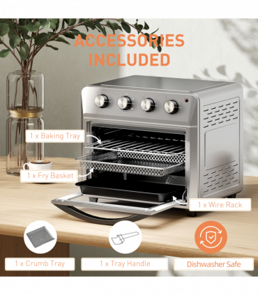 HOMCOM 24L Air Fryer Oven, Small Electric Oven, Grill, Roast, Bake, 1600W