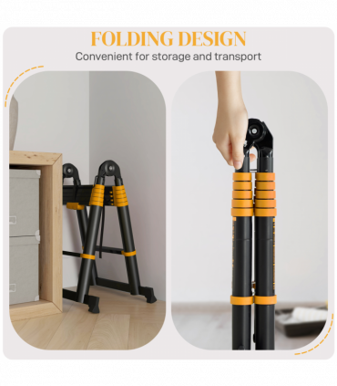 HOMCOM 3.8M Duo Aluminium Ladder Tool Holder Herringbone Deployed, Yellow